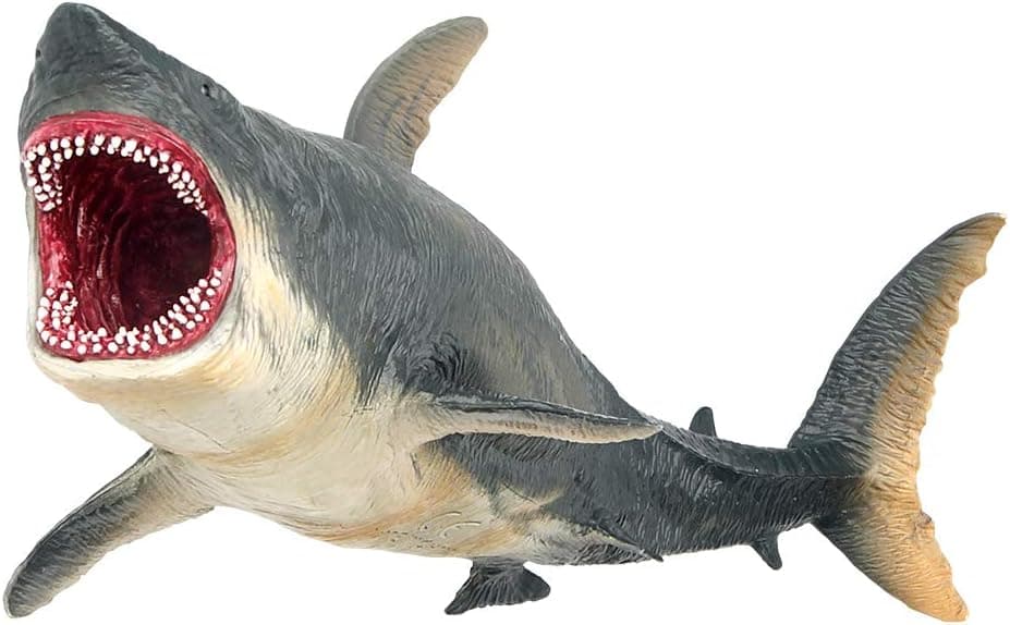 Mini Tudou Large Megalodon Shark Toy,11'' Realistic Sea Animal White Shark Figurine,Life-Like Ocean Organism Creature Cognitive Toy Figure,Best Collection Gift,Cake Topper for Ages 3+ Kids(Set A)