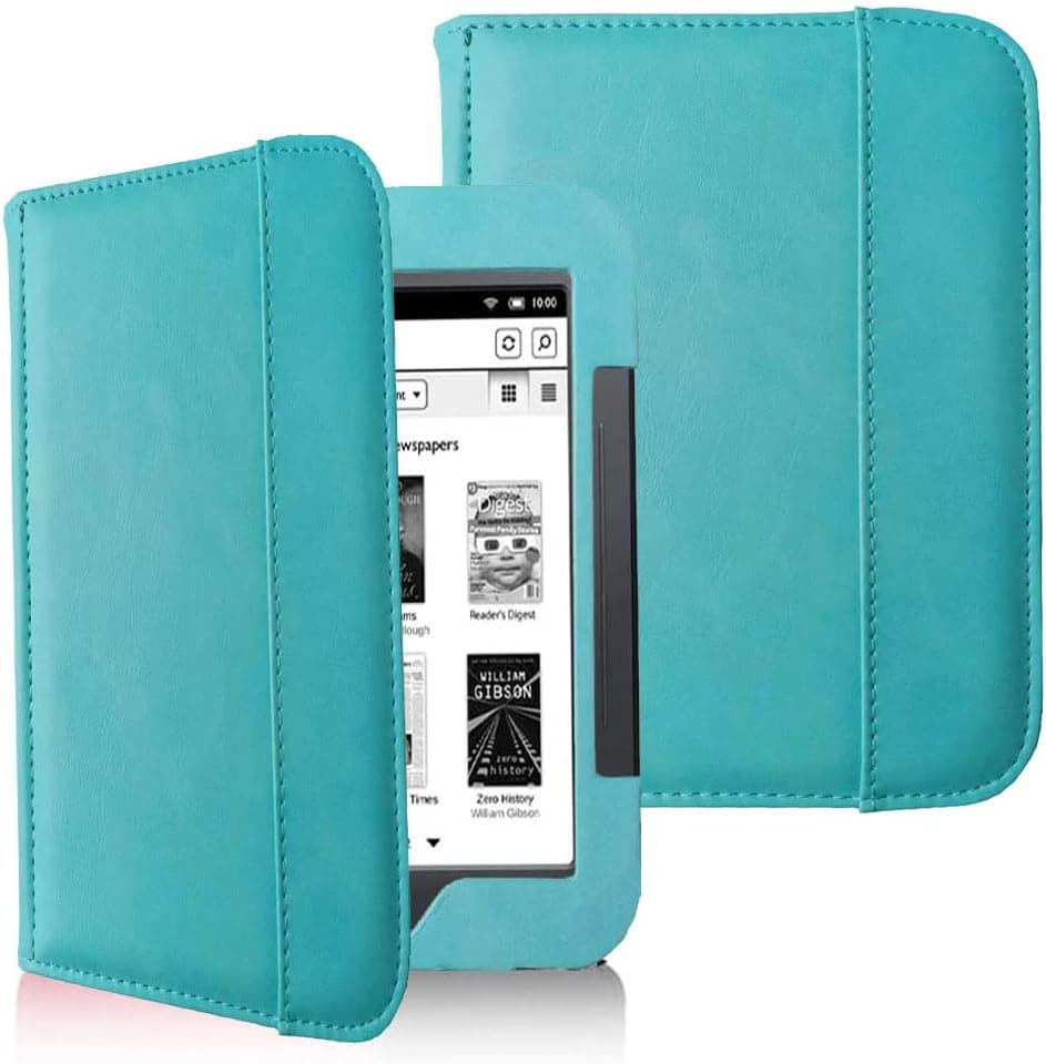 AFesar Barnes and Noble Nook Simple Touch eBook Reader GlowLight Cover Case, Folio Premium PU Leather Pocket Cover for Nook 2 (Model:BNRV300)/ Nook 3(Model:BNRV350) Ebook Case (Lake Blue)