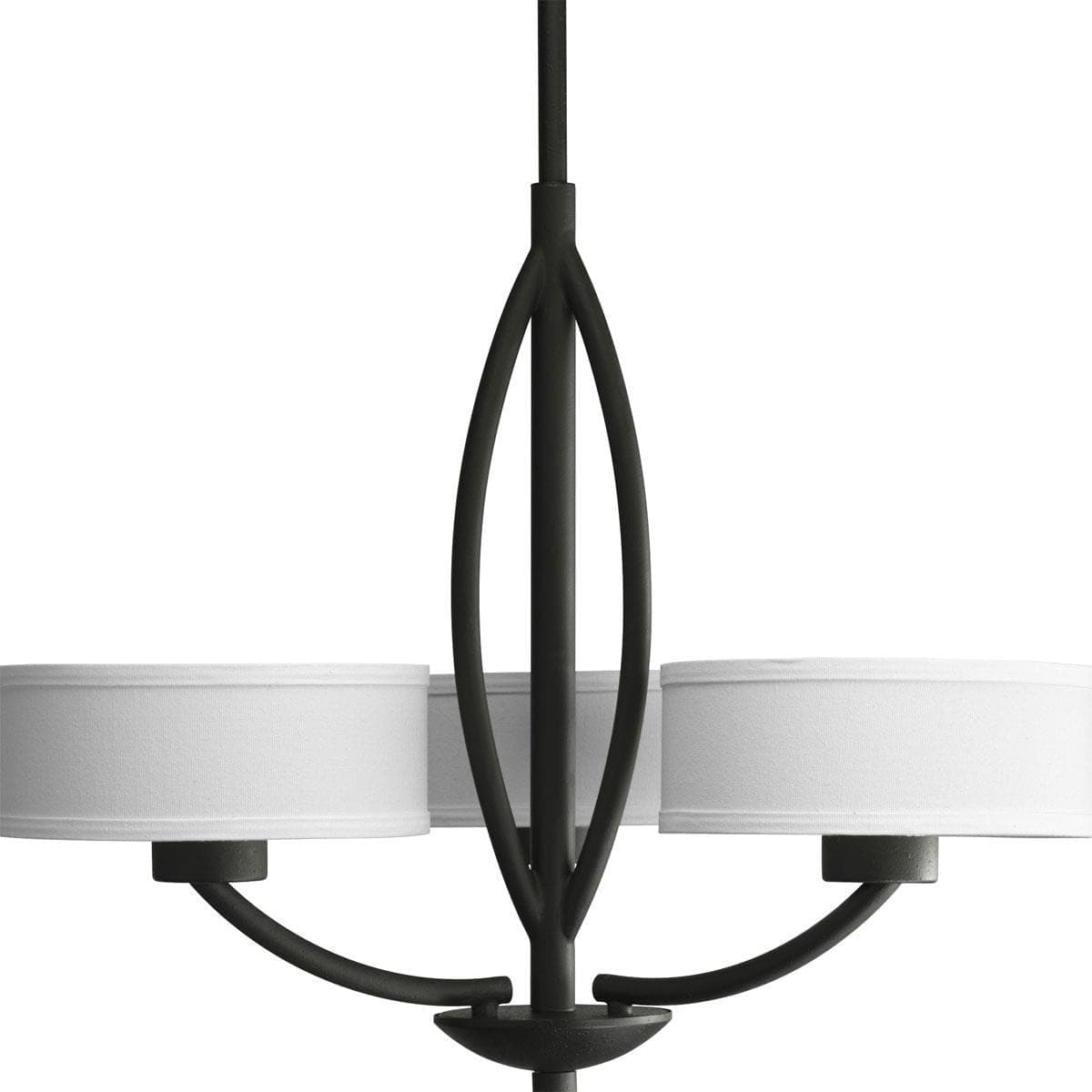 Progress Lighting P4537-80 Calven Three Light Chandelier, Forged Black Finish with White Fabric Shade