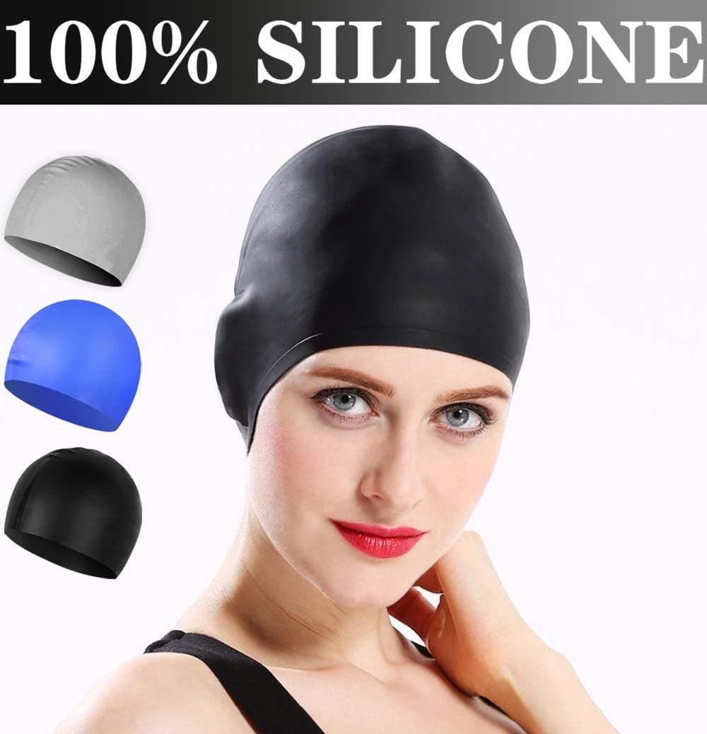 Comforer Swim Cap Silicone Swimming Cap for Women Men Adults Youths Waterproof Bathing for Long or Short Hair with 3D Ergonomic Design, Comfortable Fit Swim Caps - Black