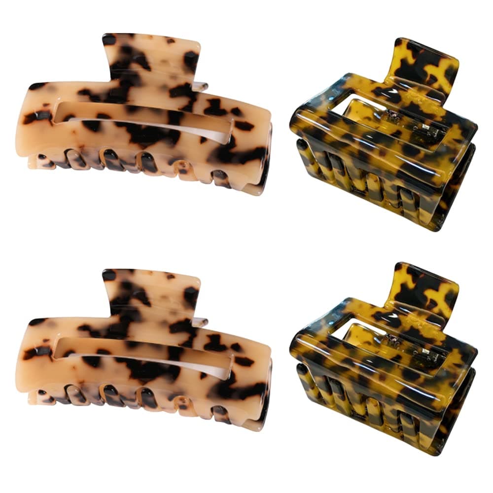 4PCS Hair Claw Clips and Rectangle Shape Hair Clips, Butterfly Hair Jaw Clips by BaoLater, 2 Styles Strong Hold Hair Claw Clips for Long Hair, Thick Hair, Thin Hair(Brown Tan)