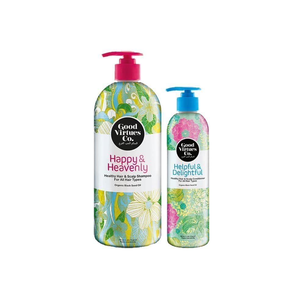 Good Virtues Co. Christmas Gift Set Black Seed Oil Shampoo & Hair Conditioner (23.7 oz & 10.1 oz) -Best Moisturizing -Used for Dry, Damaged, Colored, Itchy Scalp, Dandruff, For All Hair Types