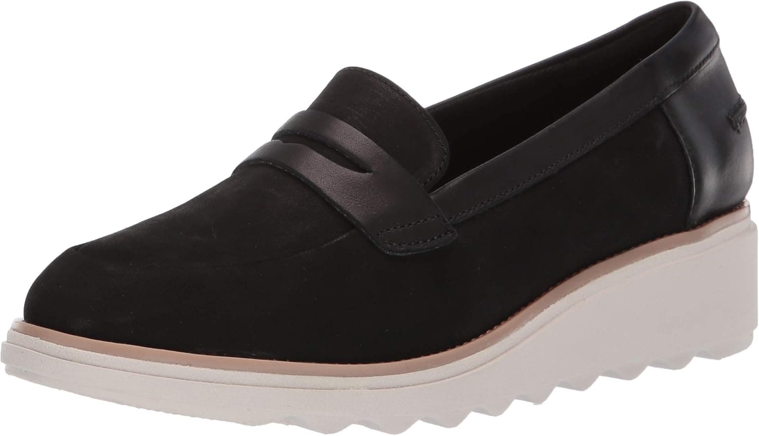 Clarks Women's Sharon Ranch Penny Loafer, Black Nubuck/Leather Combi, 100 M US