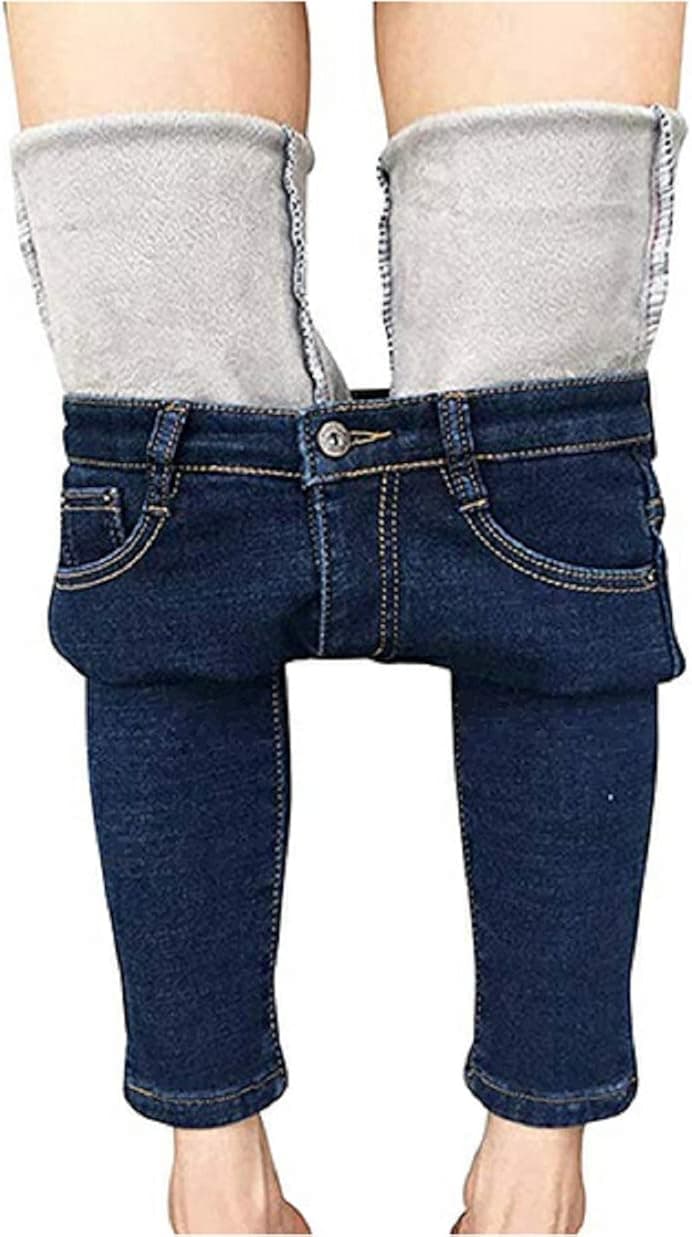 GuliriFei Women Thicken Jeans, Thermal Fleece Denim Jeggings High-Waisted High Stretch Women Skinny Jeans Trousers