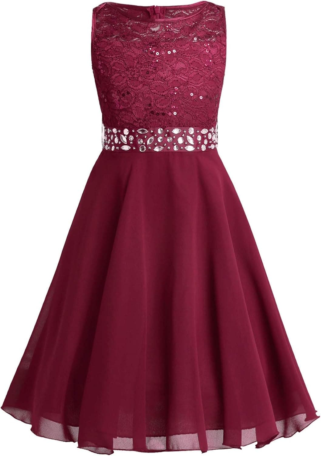 YONGHS Kids Flower Girls Wedding Dress Sequined Lace Chiffon Sleeveless Bridesmaid Pageant Formal Evening Gown