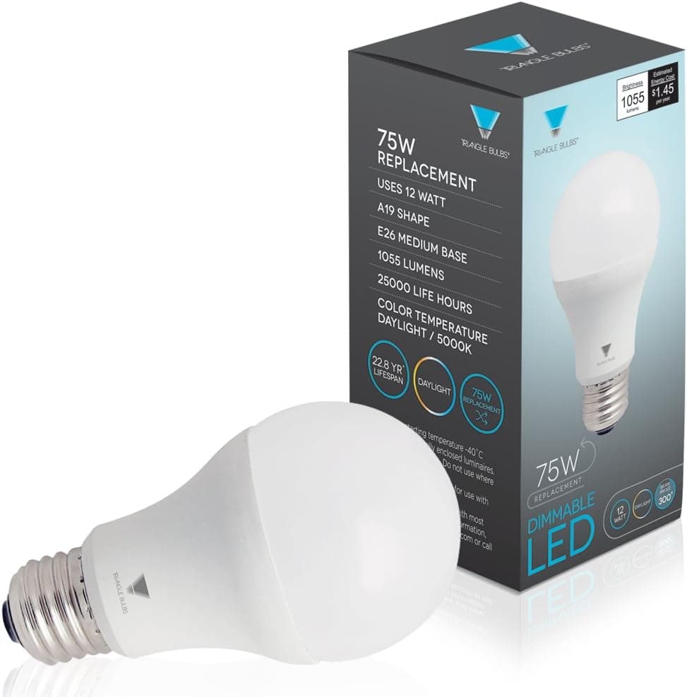 Triangle Bulbs (Pack of 6 12 Watt A19 LED Bulb, 75 Watt Incandescent Bulbs Replacement, 1055lm, Daylight (5000K), Dimmable LED Light Bulbs