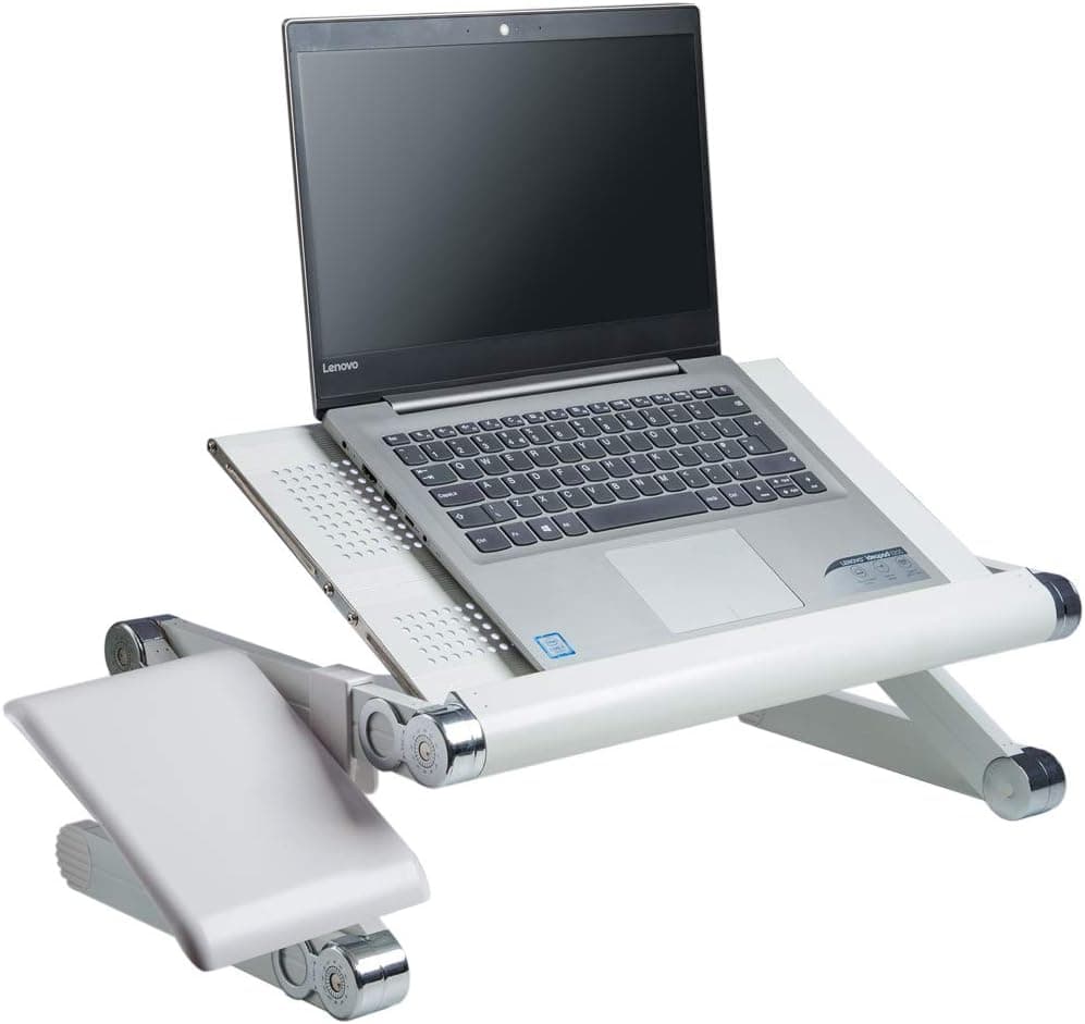 BackPainHelp Posture Laptop Stand, Adjustable Aluminium Computer Riser, Laptops 10 15 17inches, Ergonomic Laptop Holder and Laptop Desk Tray Table Stand, Holds up to 50kg (White)