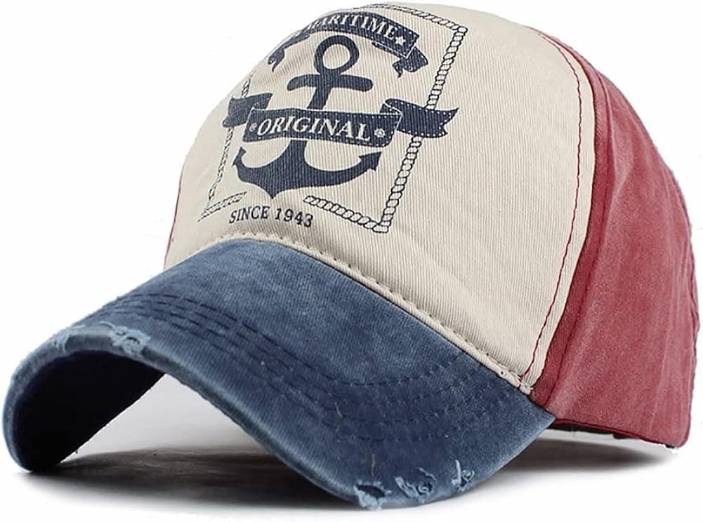 LONGTEN Vintage Baseball Cap Fashion Anchor Pattern Denim Cotton Frayed Edge Sunhat Adjustable Unisex