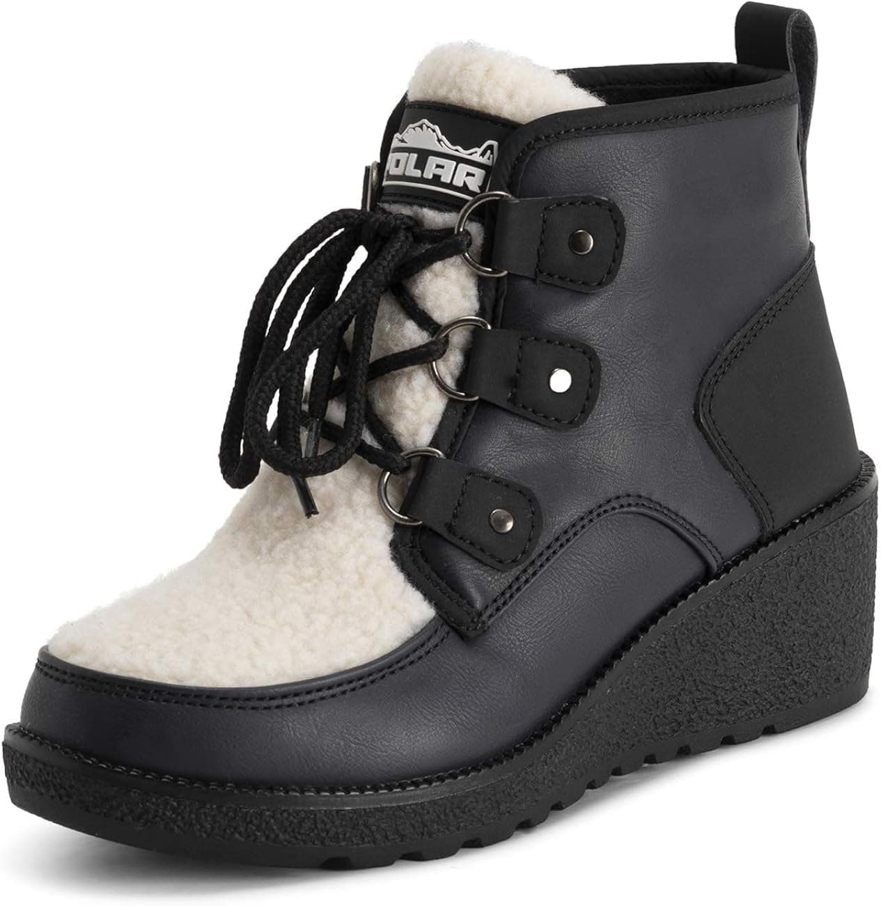 POLAR Womens Low Wedge Heel Waterproof Winter Snow Durable Rubber Sole Lace Up Thermal Boots