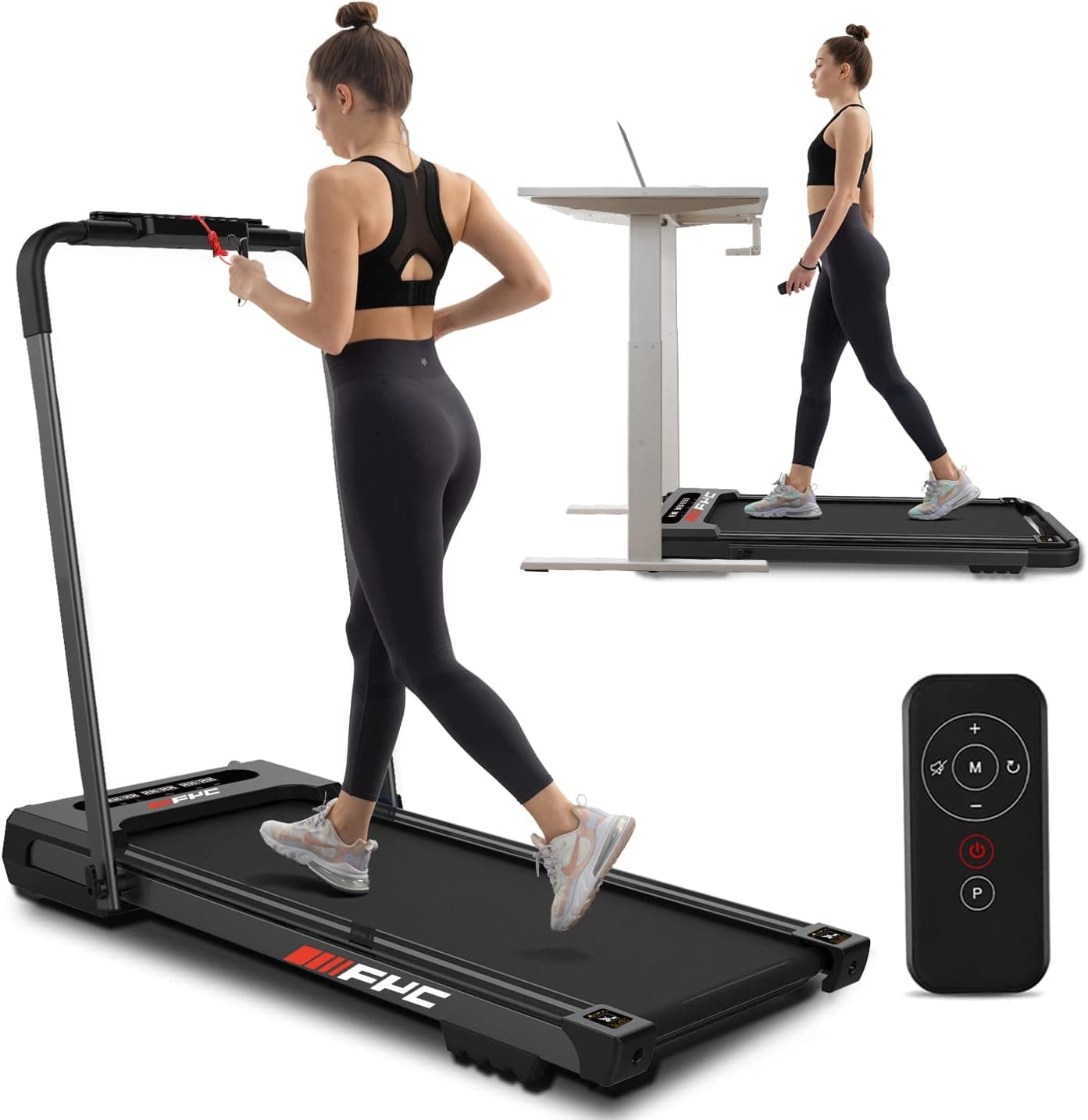 FYC Under Desk Treadmill - 2 in 1 Folding Treadmill for Home 300LBS Weight Capacity, Free Installation Foldable Treadmill Compact Electric Running Machine, Walking Jogging for Home