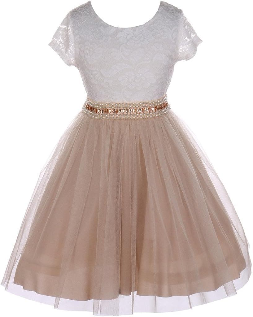 iGirlDress Little Girls Sleeves Lace Tulle Flower Girls Dresses Sizes 2-14