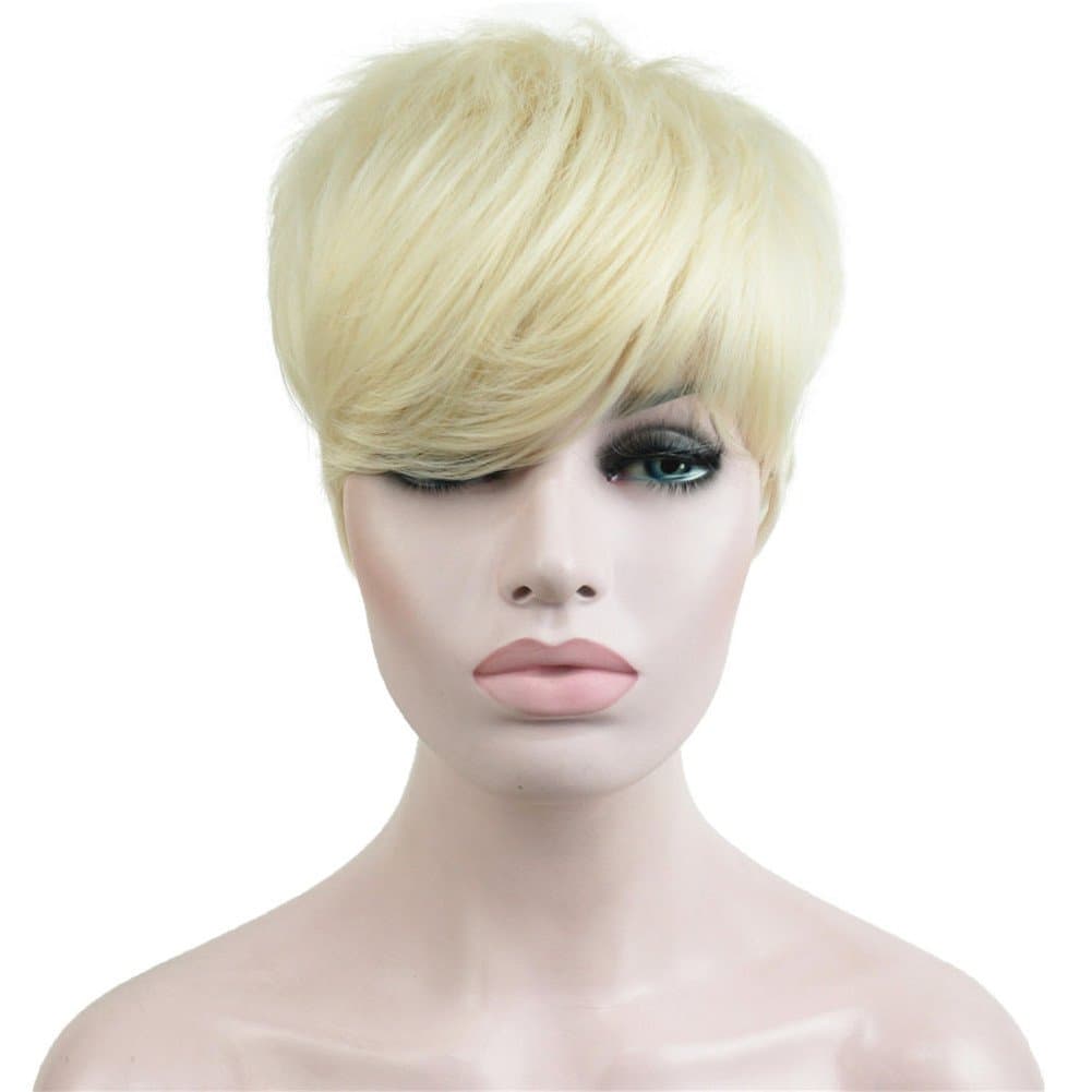 Aimole Synthetic Short 6 Inches Straight Wig Heat Resistant Full Capless Hair Party Wig (613-Pale Blonde)