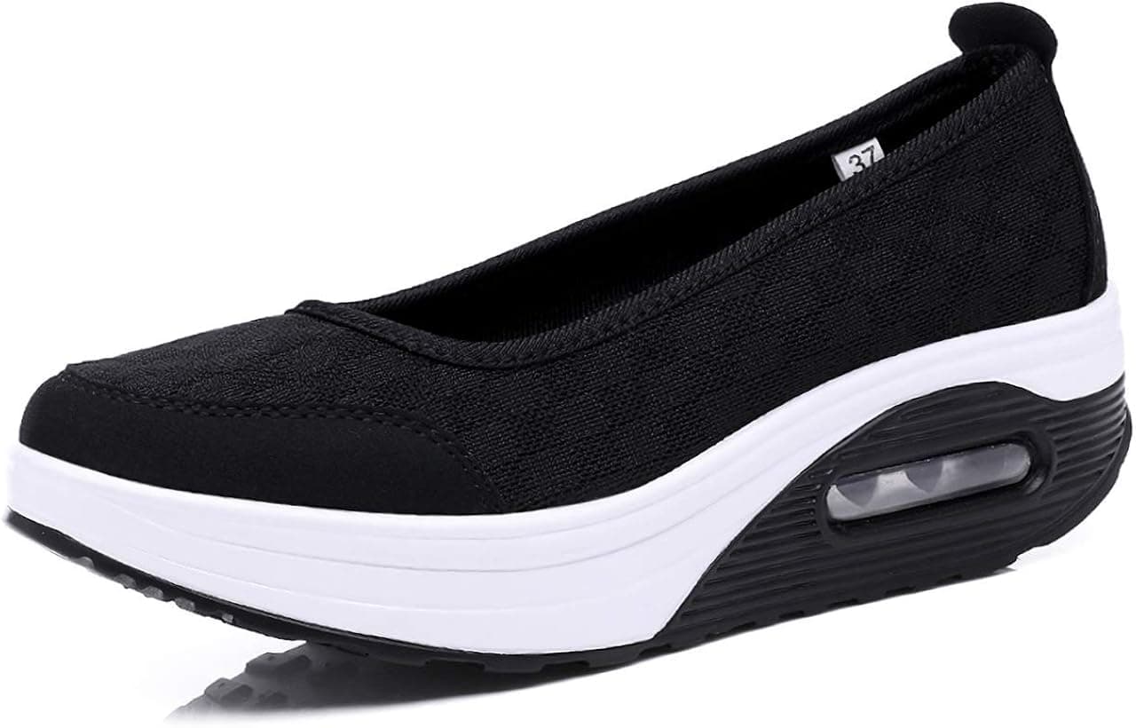 L LOUBIT Women Platform Walking Shoes Slip On Wedge Sneakers Breathable Mesh Nursing Loafers Black 41