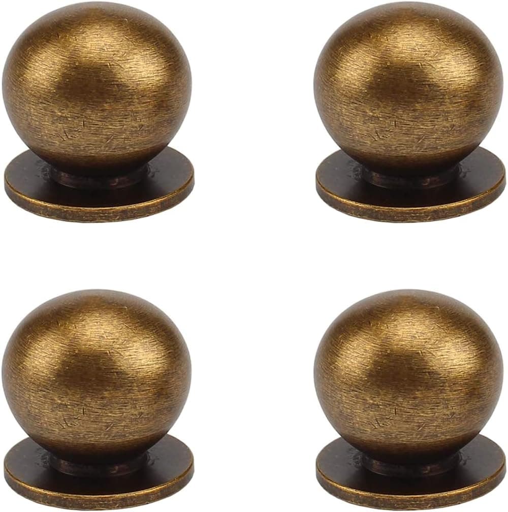 RZDEAL 4Pcs 1 Inch Round Solid Brass Pulls Antique Brass Cabinet Drawer Knobs Handles Modern Kitchen Handles Knobs