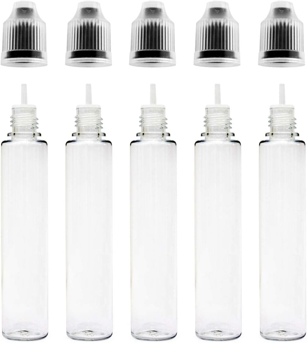 30ml Clear Unicorn Pen PET Plastic Bottle with Child Resistant Cap (5 Pack) Black
