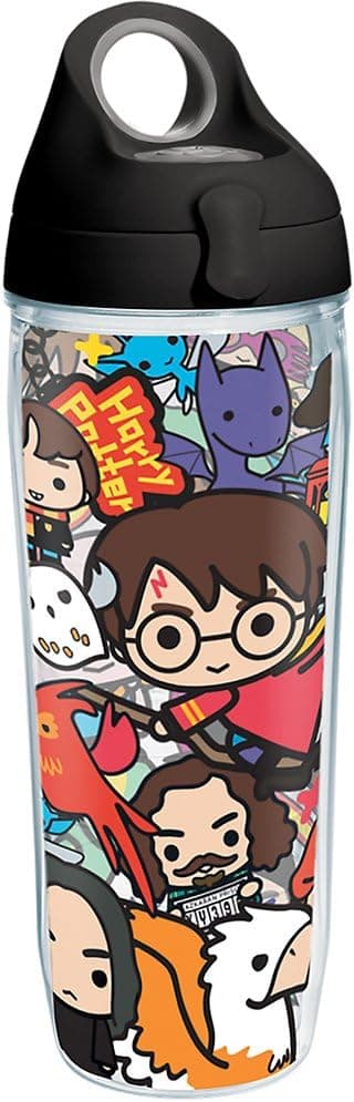 Tervis Harry Potter - Group Charms Tumbler with Wrap and Black with Gray Lid 24oz Water Bottle, Clear