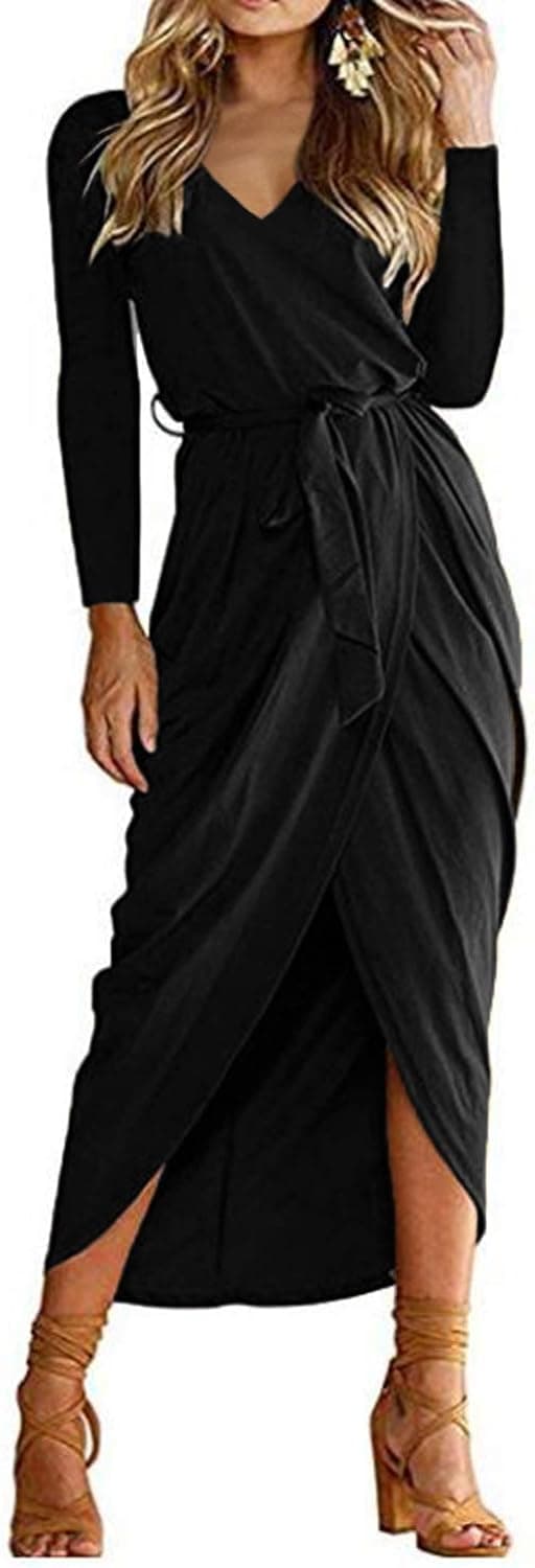 CNFIO Summer Dresses for Women Sleeveless Belted Waist Slit Elegant Party Long Maxi Dress