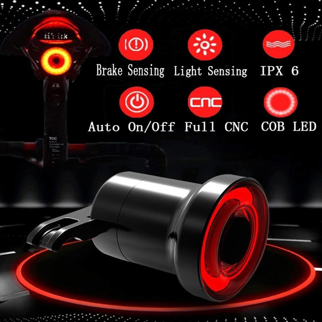 Famolay Smart Bike Tail Light USB Rechargeable Ultra Bright, Brake Sensing Bicycle Rear Light Auto Start/Stop, IPx6 Waterproof High Intensity COB LED Lamp Accessories Fits On Any Bikes,Easy to Install