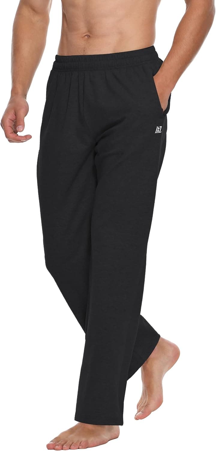 LABEYZON Men's Cotton Yoga Sweatpants Running Pants Open Bottom Athletic Pants with Pockets