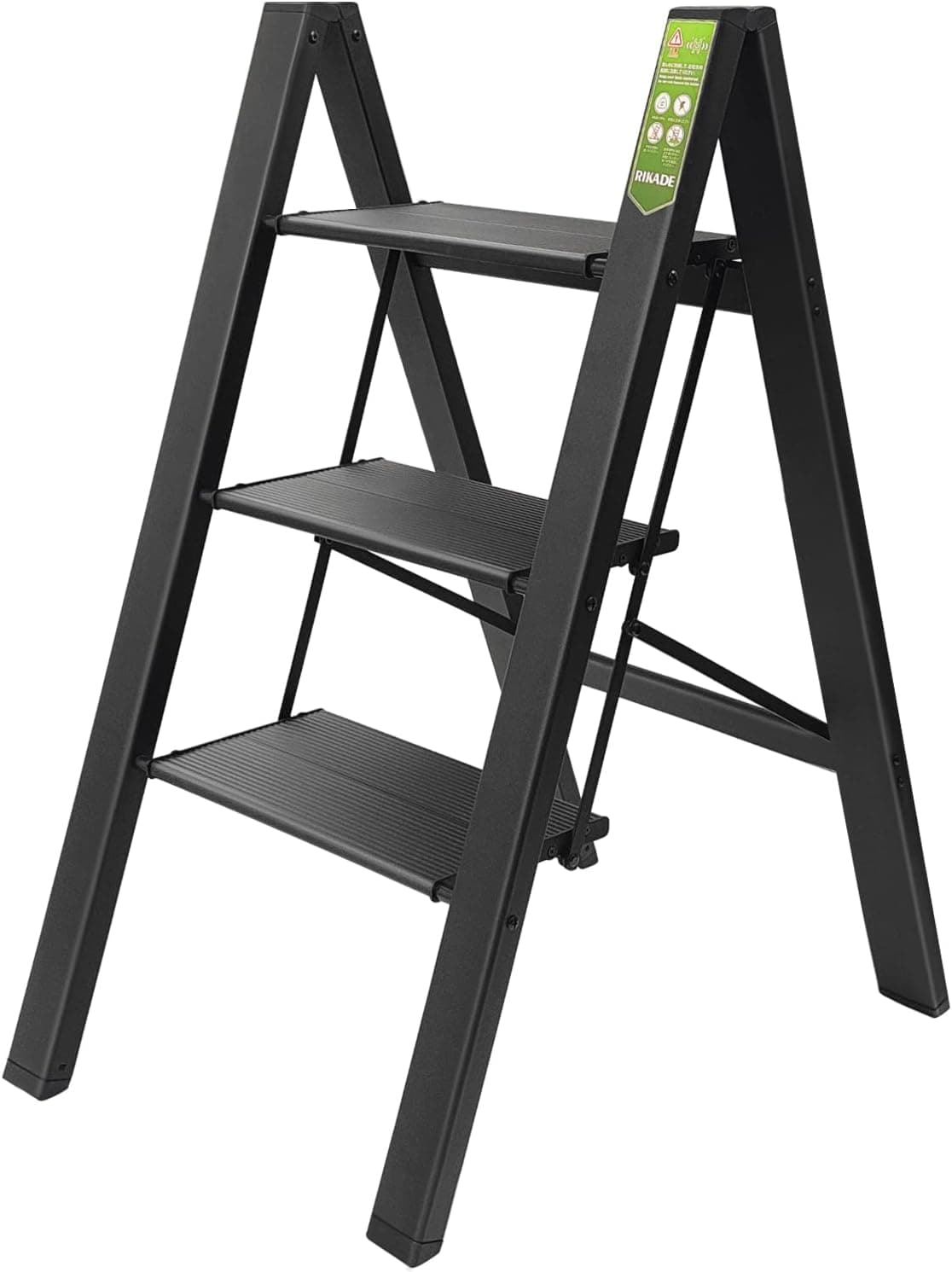 3 Step Ladder, RIKADE Folding Step Stool with Wide Anti-Slip Pedal, Aluminum Portable Lightweight Ladder for Home and Office Use, Kitchen Step Stool 330lb Capacity