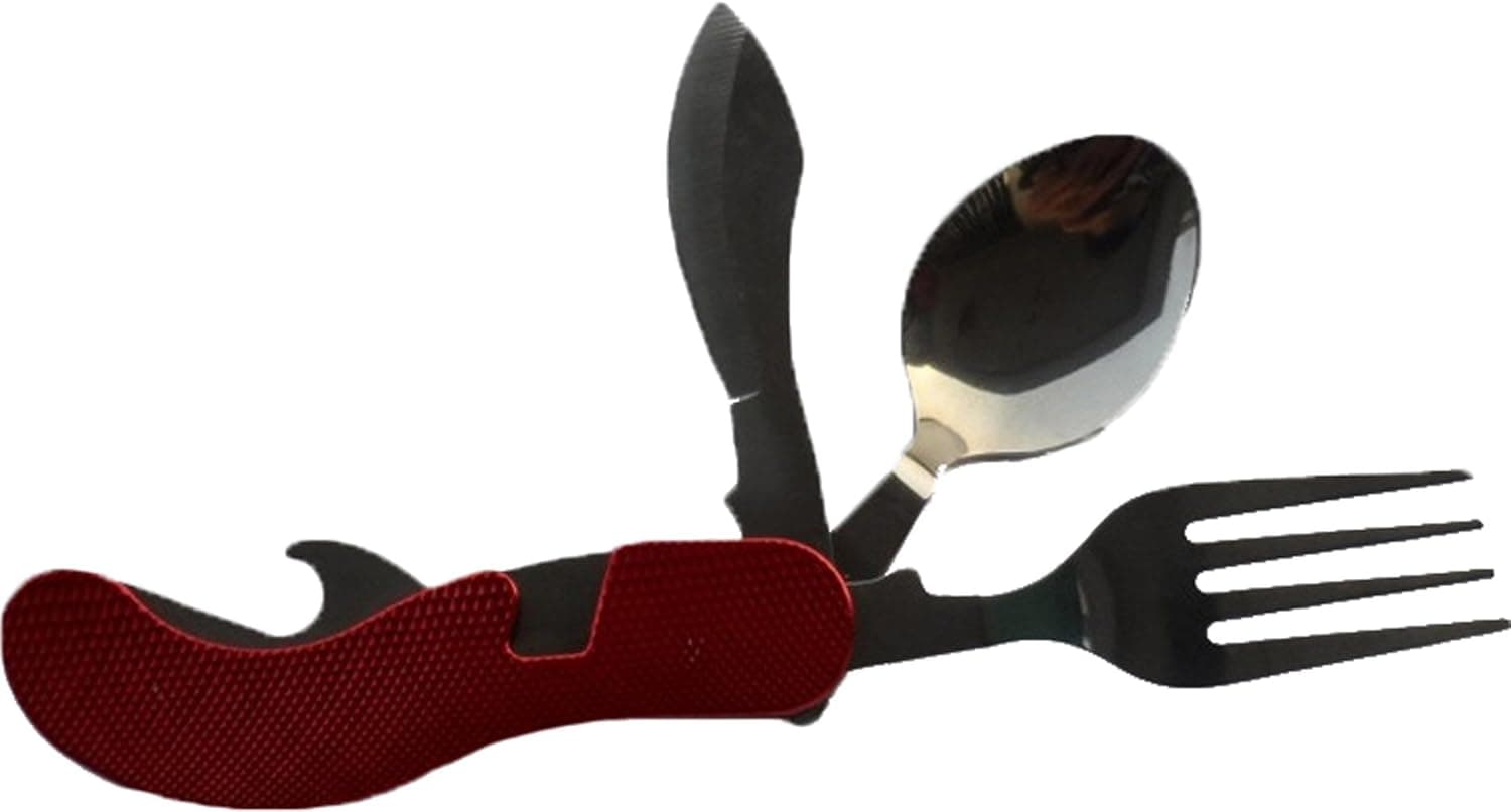 Andyshi Folding Camping Utensils with Fork, Spoon and Knife (Red)