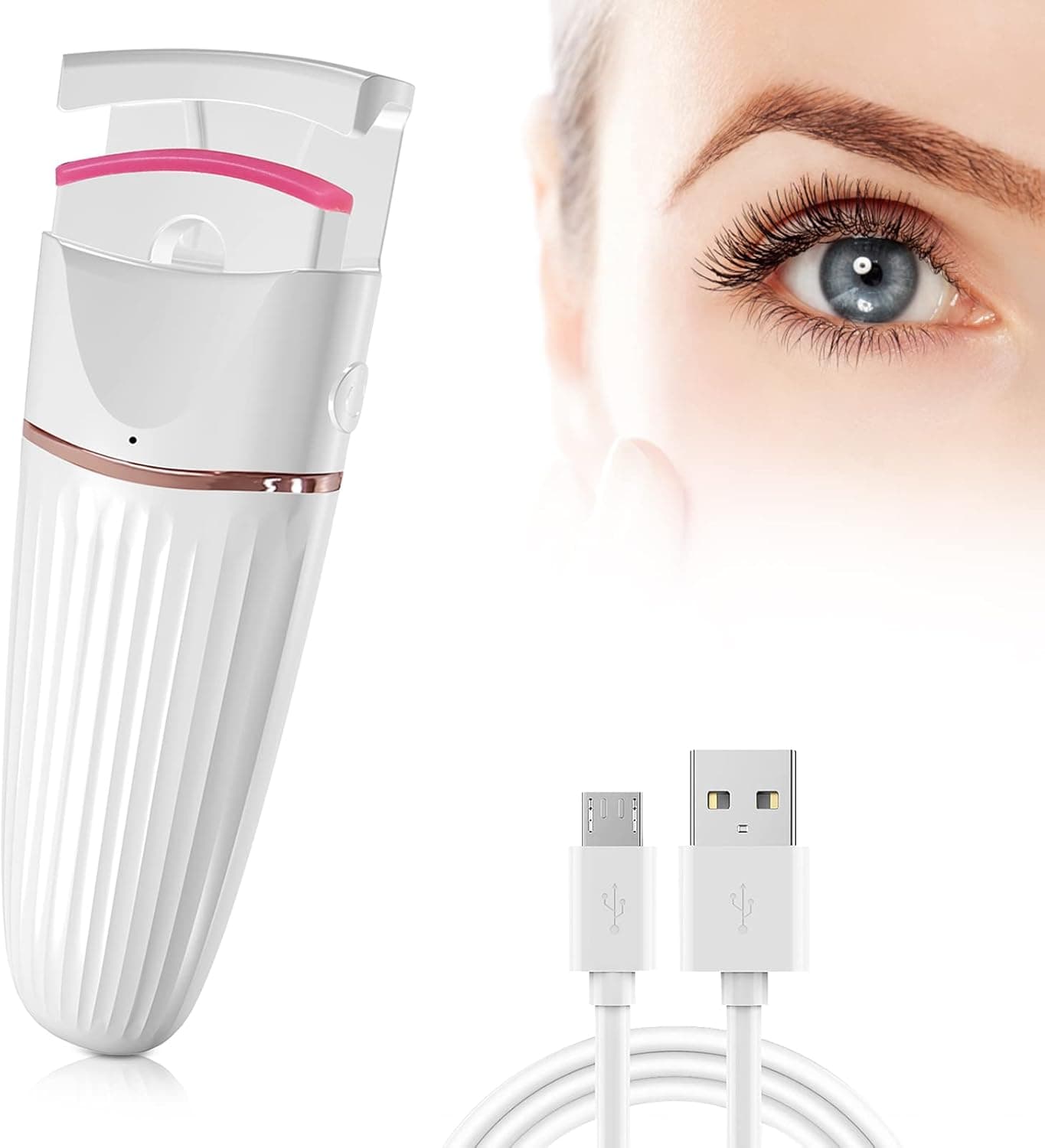 Heated Eyelash Curlers, Loythrost Mini Electric Lash Curler with Soft Silicone Pad, Quick Heat Natural Curling, USB Charging Handheld Heated Eyelash Curler 24H Long Lasting (Medium)