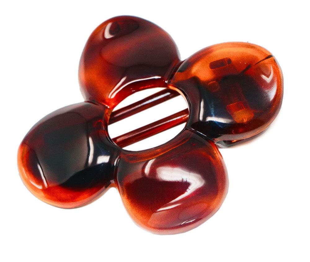 Parcelona France Flat Fleur Tortoise Brown Shell Celluloid Medium Hinge Flat Side Slide In Secure Grip Hair Clip Clamp