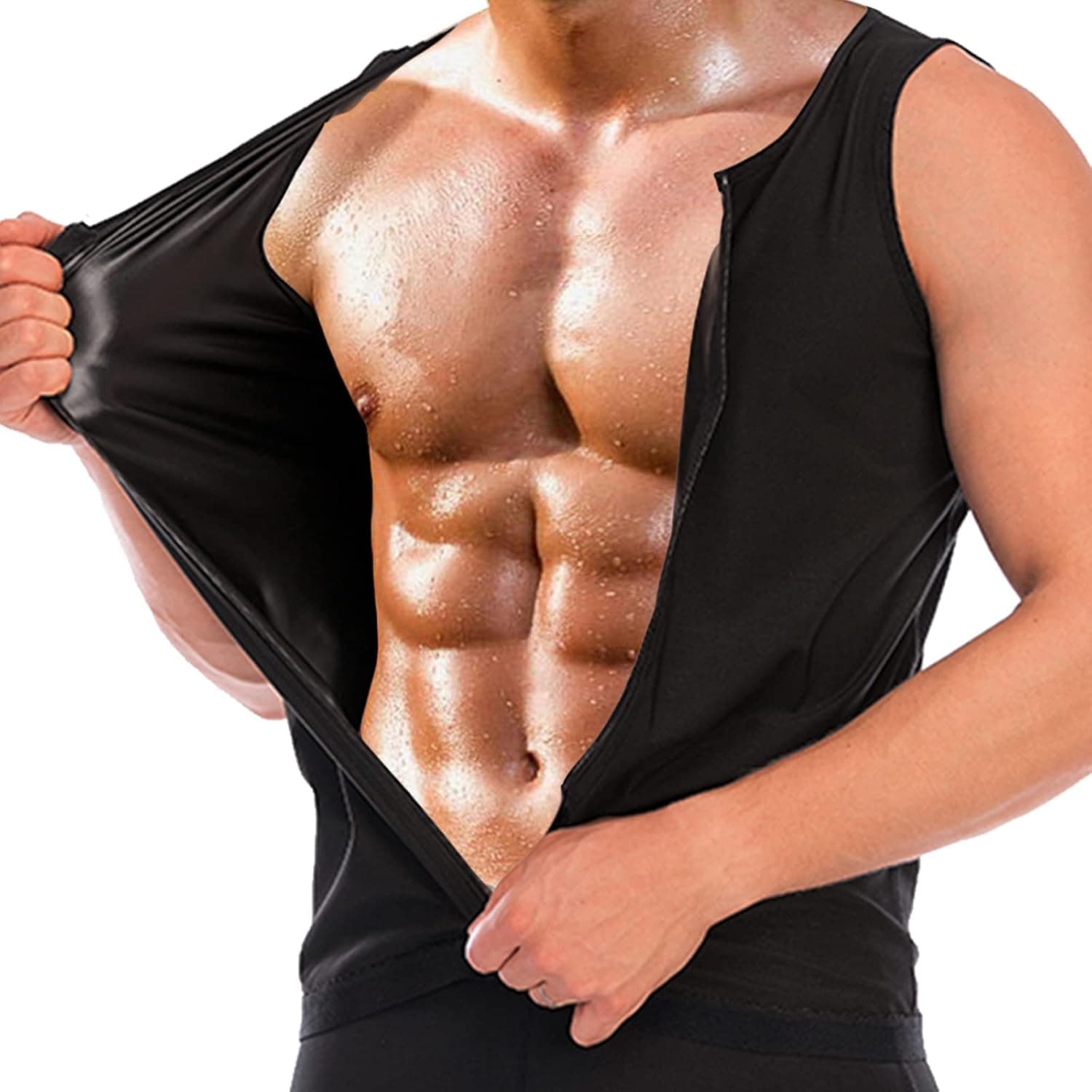 Sweat Vest for Men Hot Polymer Sauna Vest Waist Trainer Sauna Suit Slimming Zipper Workout Tank Top Body Shaper