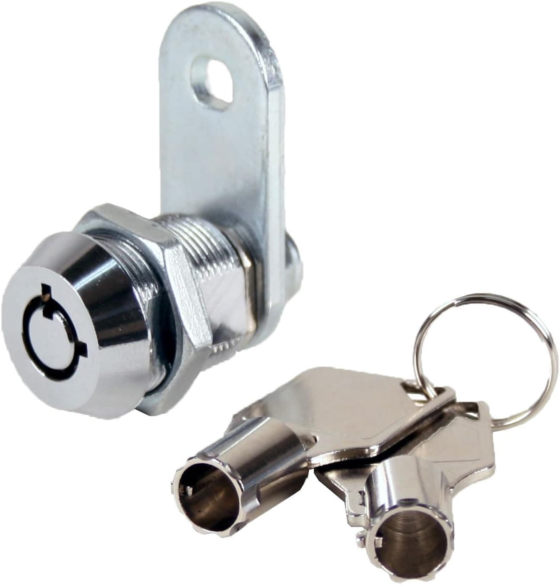 FJM Security 2400AS-KA Tubular Cam Lock with 5/8" Cylinder and Chrome Finish, Keyed Alike