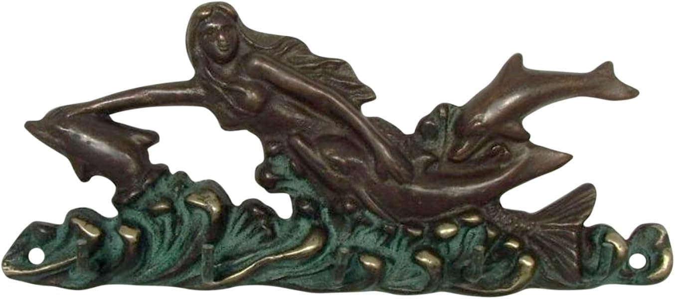 Tropical Nautical Brass Mermaid Dolphin Wall Hook Decor