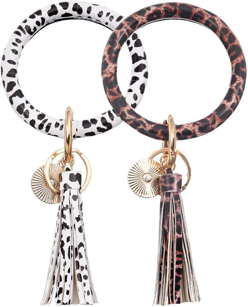 ELOT Leather-Keyrings-Tassel Wristlet Keychain-Round Key Chain Wrist Bracelet-Large Circle Keyring Bangle for Women Girls