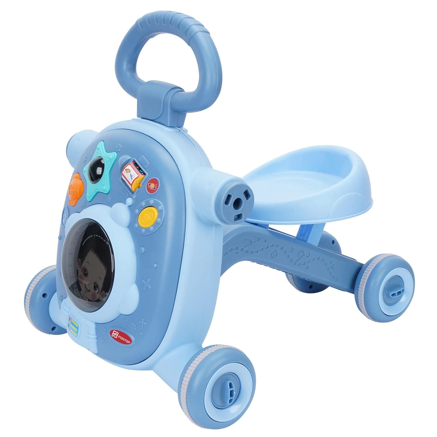 3 in 1 Sit-to-Stand Learning Walker Scooter Baby Walker Ride on Car Kids Multifunctional Activity Center Educational for Girls and Boys (Astronaut, Blue)