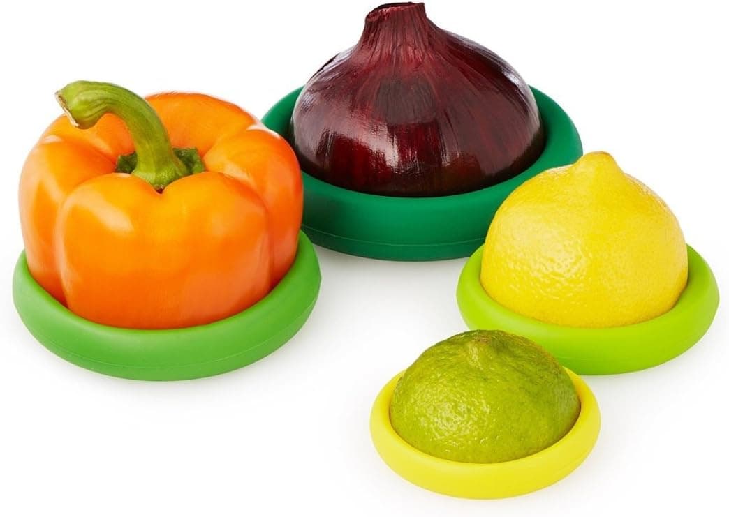 EverFresh FoodCaps Silicone Food Savers Fruit and Vegetable Storage Containers Professional Grade Set of 4 BPA Free Black or Citrus Colors Citrus