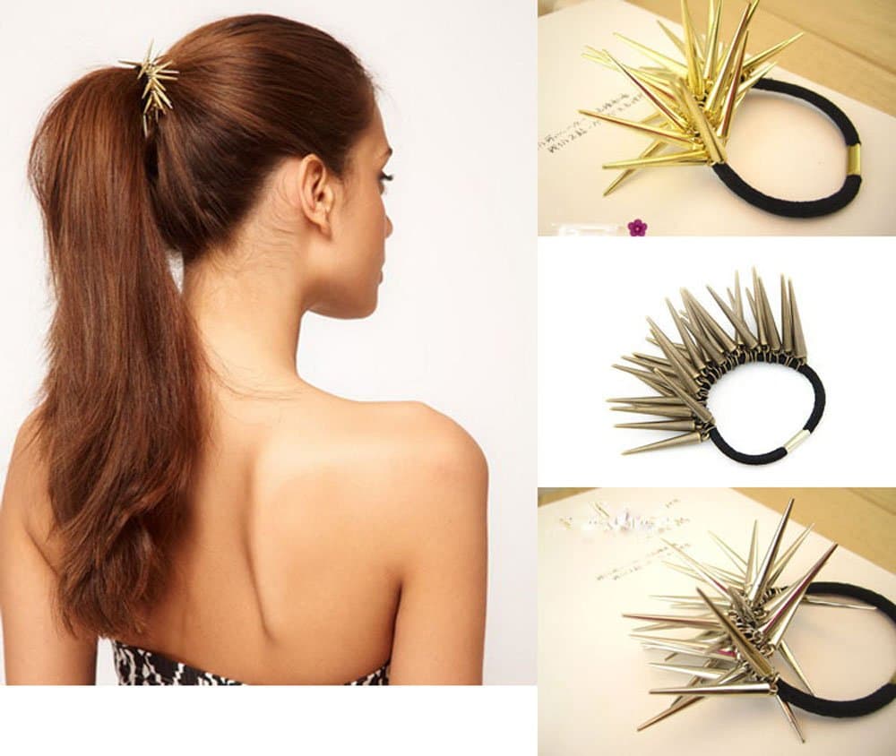 Fashion Personality Punk Rock Gothic Rivets Spike Hair Holder Band 2pcs Gold and Silver