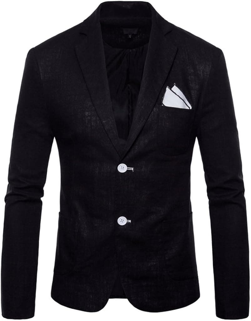 FEHAAN Men's Lightweight Slim Fit Suit Two-Button Casual Linen Coats Jacket
