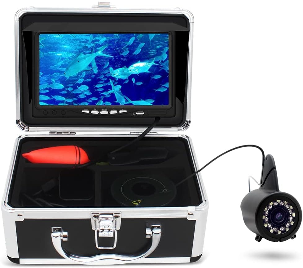 MOQCQGR Underwater Fishing Camera, Portable Video Fish Finder wiht 7 inch HD Monitor 1200TVL Camera, 12pcs IR and 12pcs LED White Lights for Ice,Lake and Boat Fishing