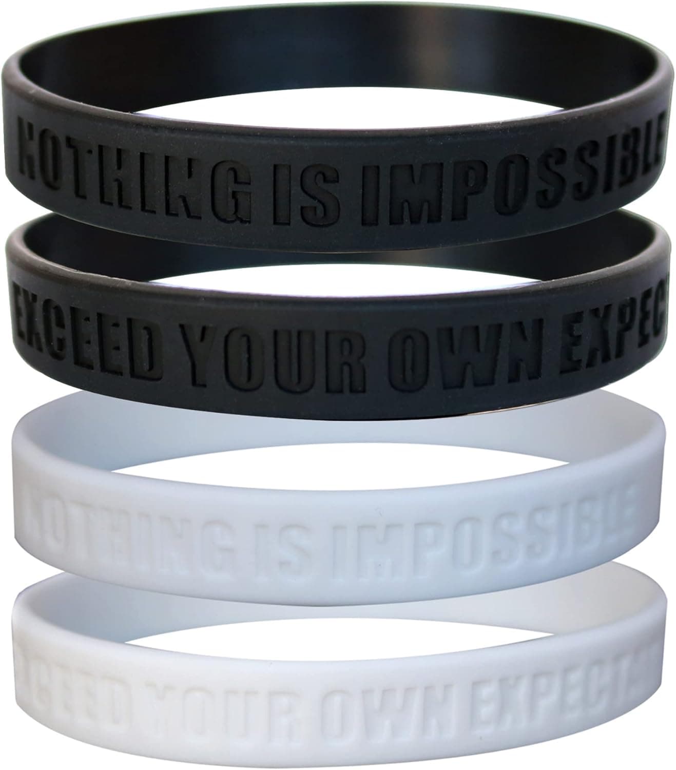 Nothing is Impossible, Exceed Your Own Expectations Motivational Silicone Wristbands, Rubberband Bracelets for Fitness, Workouts, Exercise, Basketball, Lifting, Team Sports