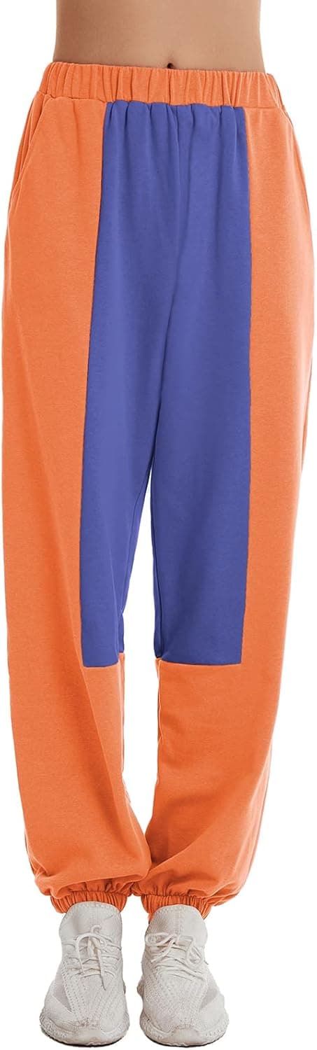 Mxrag Women's Color Block Casual Warm Sweatpants with Pockets Cute Comfy Elastic Waist Running Jogging Pants