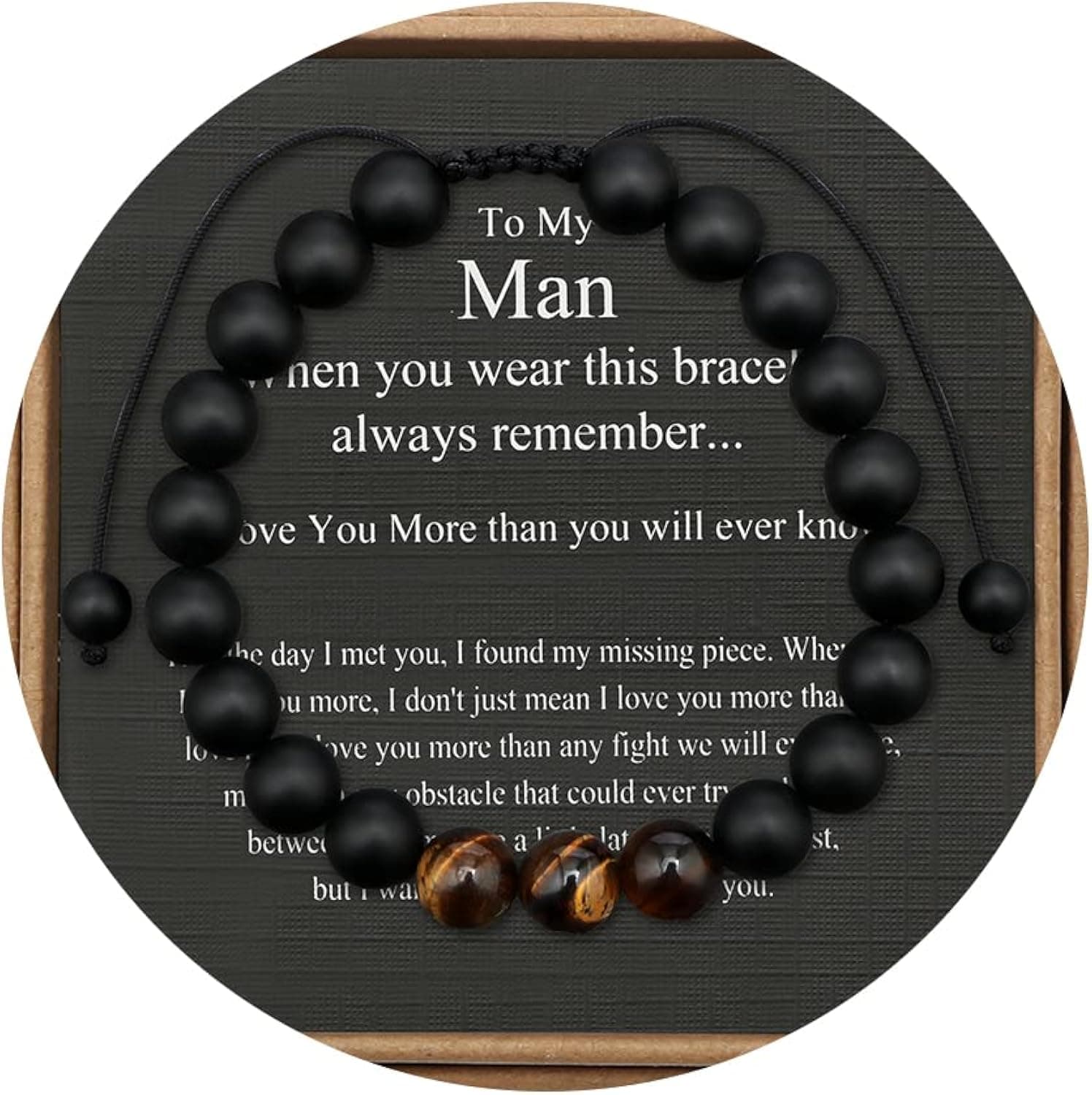 JoycuFF Tiger Eye Beaded Bracelets for Men To My Boyfriend Husband Son Brother Grandson Mens Bracelet Anniversary Birthday Christmas Father's day Gifts for Him