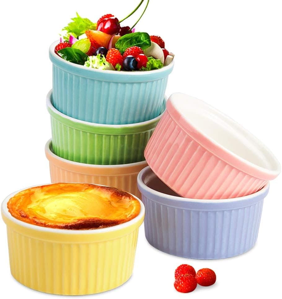 Secura Ramekin Porcelain Souffle Dishes, 4 Ounce, Creme Brulee and Ice Cream, Assorted Colors