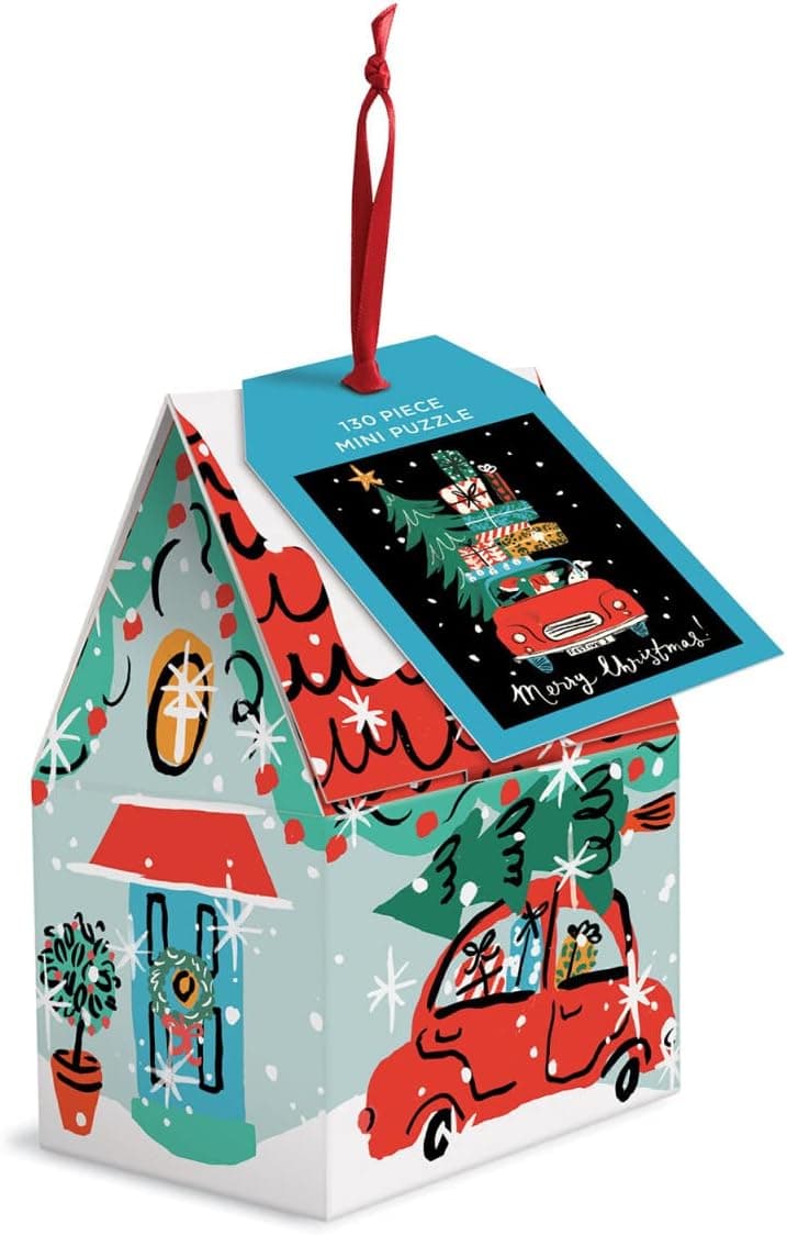 Galison Christmas Car 130-Piece Puzzle Ornament – Mini Puzzle Measures 6’ x 8.25” – Festive Holiday Puzzle Packaged in Ornament Box – Makes a Great Idea for All Ages