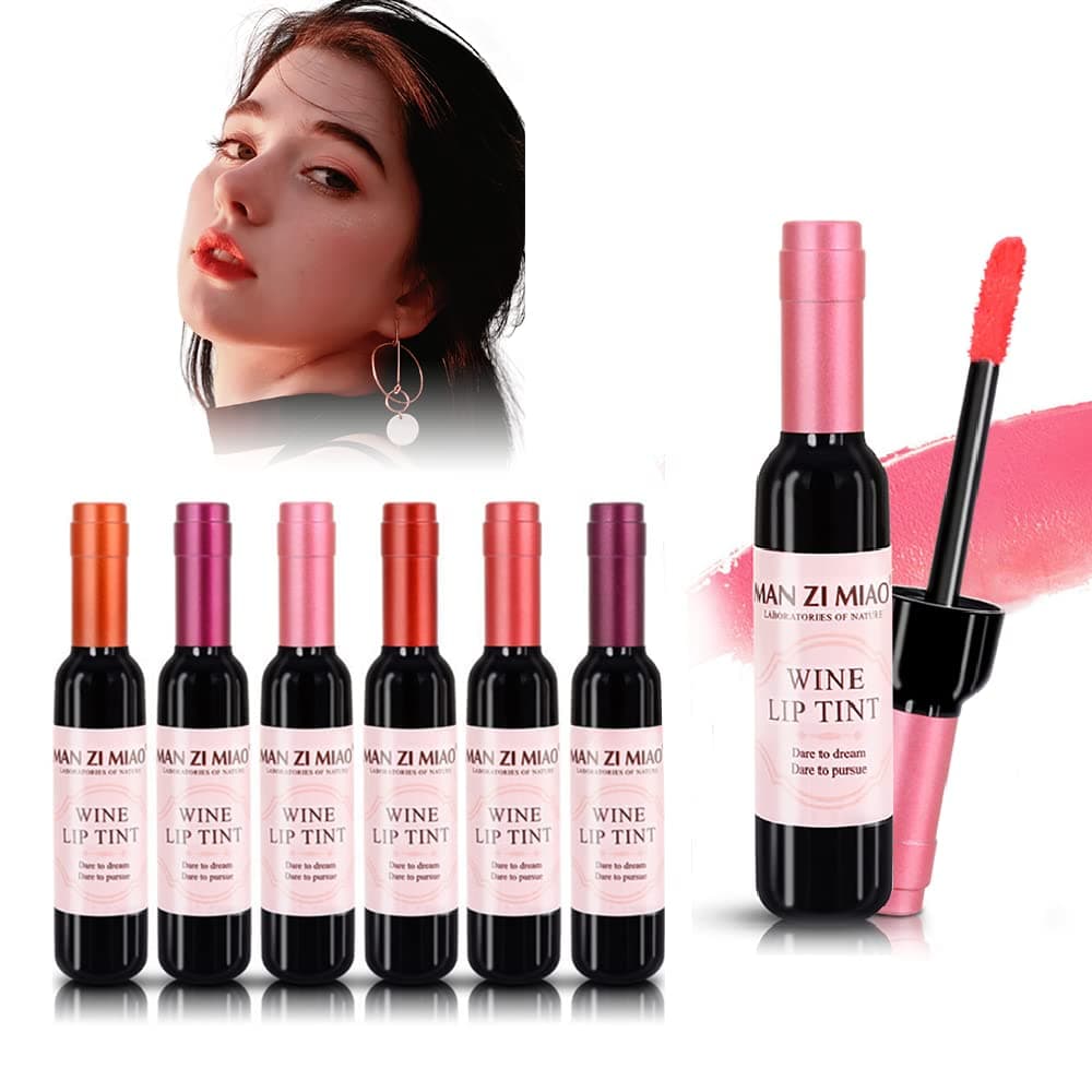 TAYNING Wine Liquid Lipstick Set 6 Colors, Wine Lip Tint, Long Lasting Lip Makeup, Lip Gloss and Matte with Wine Bottle Cover, Lipstick for Women, Waterproof, Stay All Day, Gift for Women
