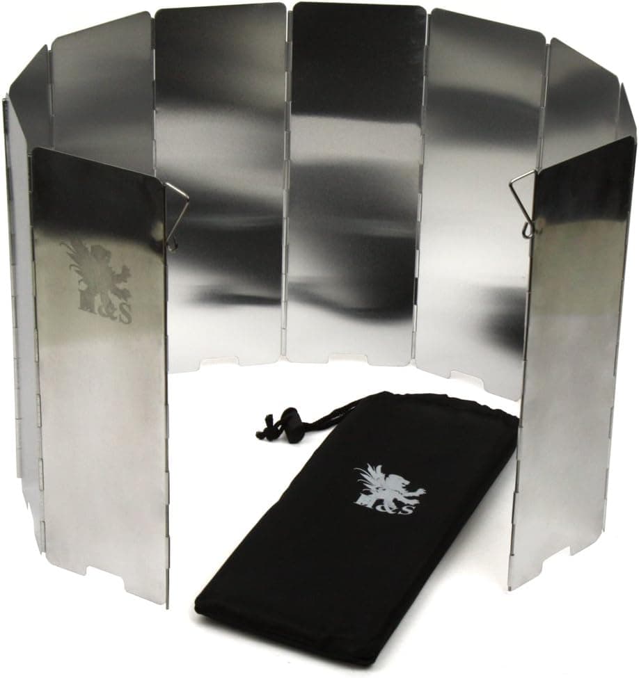 H&S Foldable Camping Stove Windscreen for Outdoor Camping - 10 Aluminum Plates Camping Cooker Wind Shield for Stove - Folding Wind Shield with Carrying Case for Camping Accessories