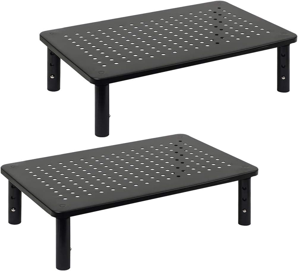 Malson 2 Packs Laptop PC Monitor Stand Adjustable Black Metal Flat Platform with Hole Monitor Riser, Suitable for Most Monitor,Laptops, Printer Etc.