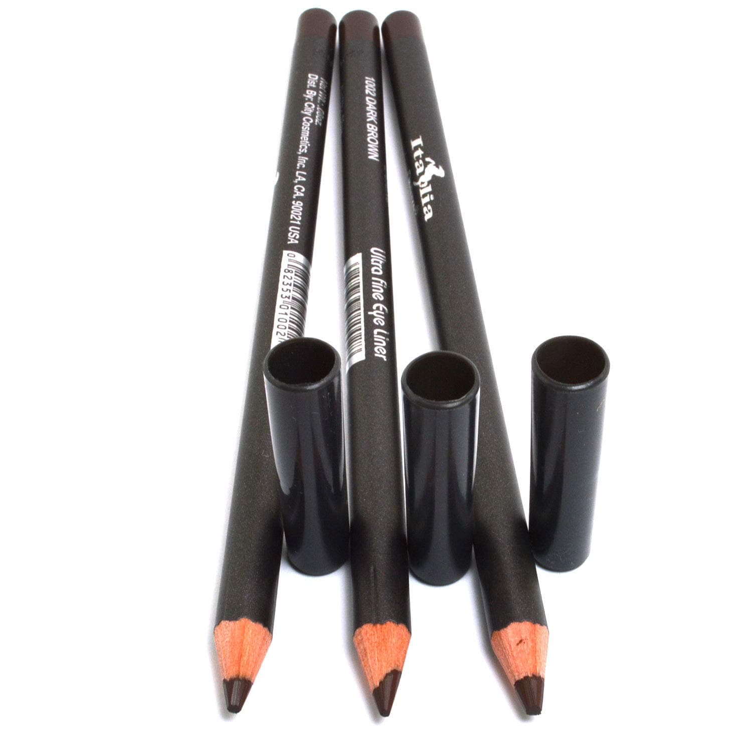 Italia Deluxe 3 PCS of Ultra Fine Eye liner Pencil Lip Eyeliner Set Pick Color + Earring (1002 Dark Brown [3pcs])
