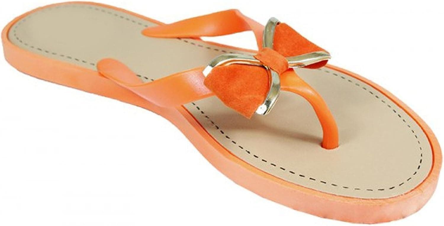 Peach Couture Women’s Bow Sequin Embellished Flat Flip Flop Thong Slip on Sandal