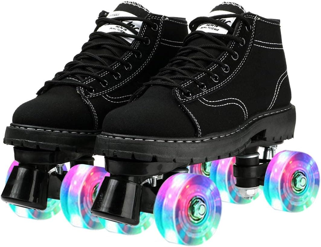 Beuway Womens Roller Skates Shoes Outdoor Four-Wheel Roller Skates Shiny Roller Skates for Adult Girl Boy Unisex Size 5/6/7/7.5/8/8.5/9/10