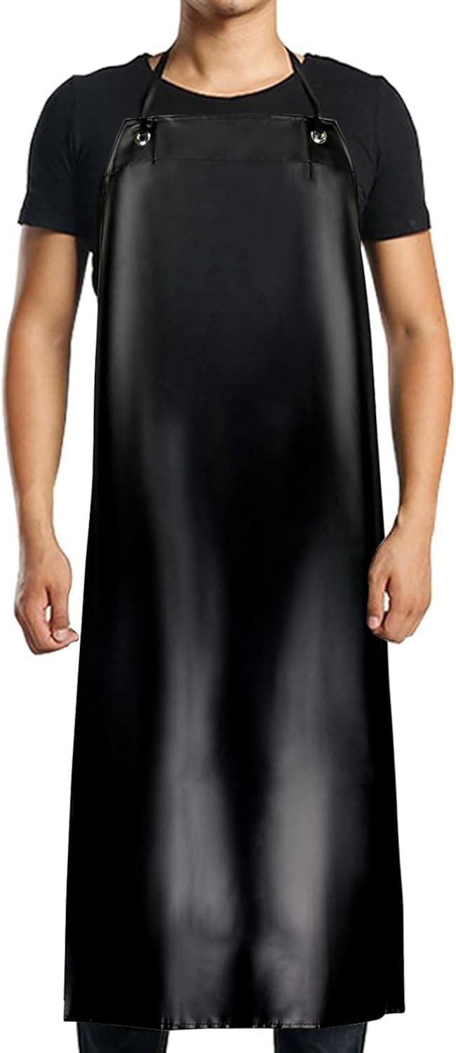 Waterproof Rubber Vinyl Apron, Extra Long Black Dishwashing Apron, Heavy Duty Apron, Dishwasher Dish Apron for Men Women, Lab Apron, Butcher Cleaning Fish Apron, Dog Grooming Apron, Ultra Lightweight