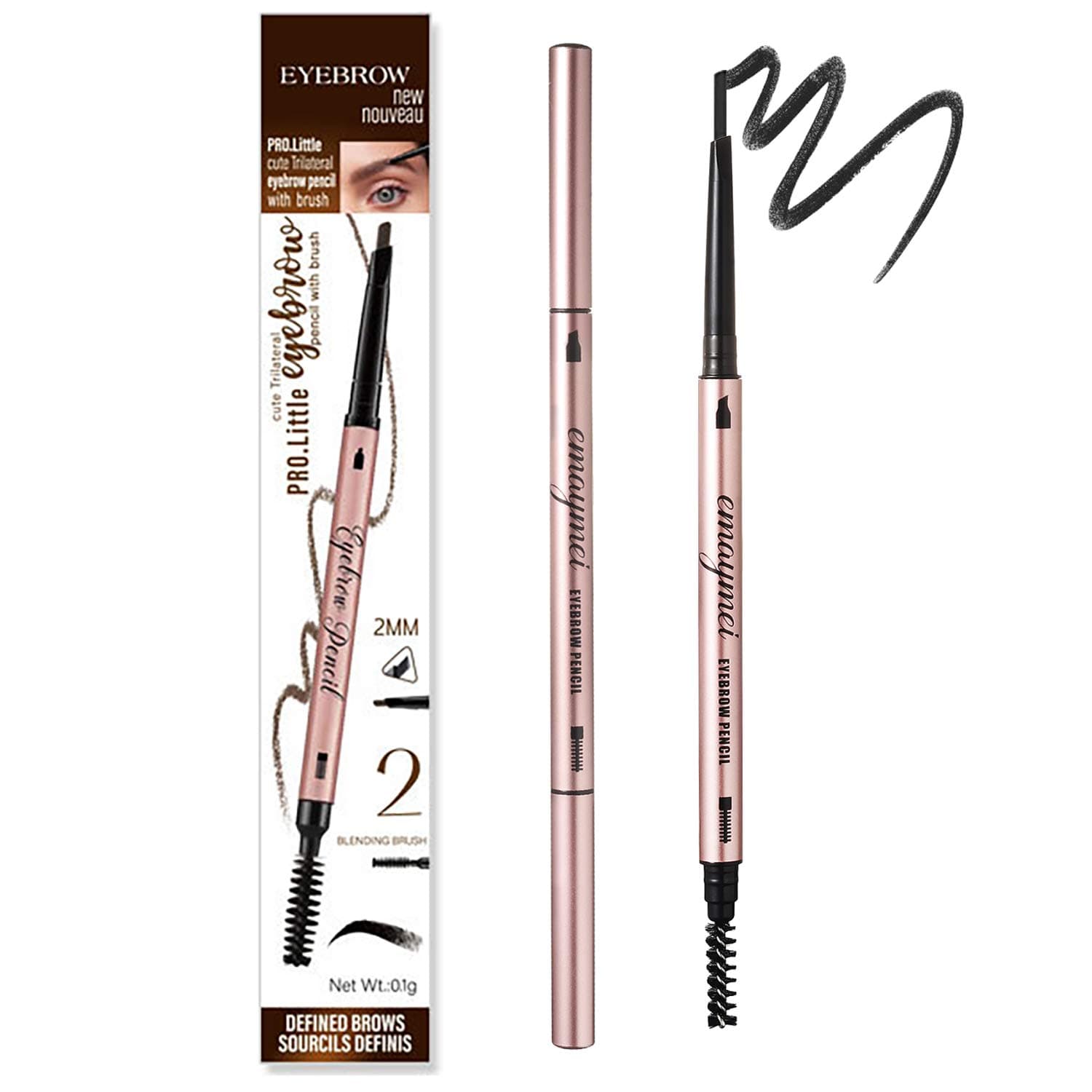 Lezero 2PCS Ultra-Fine Eyebrow Pencil, Waterproof Eyebrow Makeup with Dual Ends, PROFESSIONAL MAKEUP 2mm Fine Tip & Defines Brow Pencil, Up to 24HR Wear - Black