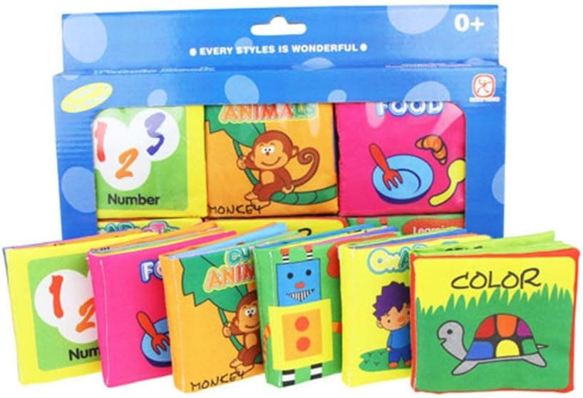 KIDDOSLAND Baby's First Non-Toxic Soft Cloth Book Set- Squeak, Rattle, Crinkle - Pack of 6